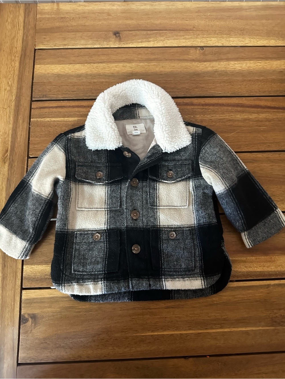 Banana Republic Black & White Plaid Sherpa Collar Kids Jacket size 6-12 months